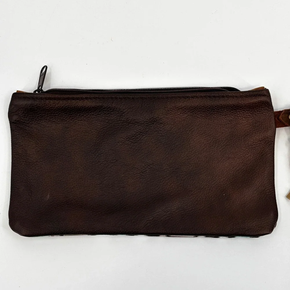 Hide Junkie Wristlet Pouch Women OS Brown Aztec Turquoise Leather Made in USA